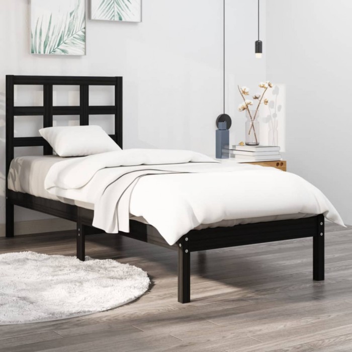 vidaXL Cadru de pat Small Single 2FT6, negru, 75x190 cm, lemn masiv