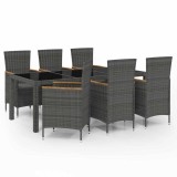 Cumpara ieftin Set mobilier exterior cu perne, 7 piese, negru/gri, poliratan