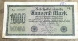 BNKSTR02DE Bancnotă Germania 1000 Mărci / Mark 1922, Serie Verde, Stare G (Uzată, Scrisă cu Pixul pe Margine, Pliuri Ad&acirc;nci)
