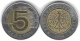 POLONIA 5 ZLOTI / ZLOTYCH 1996 , BIMETAL , KM 284