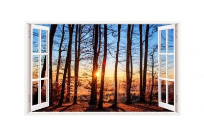 Sticker decorativ, Fereastra 3D, Rasarit, 85 cm, 255STK foto