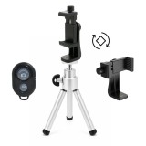Mini trepied pentru telefon din aluminiu, extensibil 13.5, 19.5 cm, cap tip bila rotativ, montura filet 1 4, suport compact pentru fotografie si filma