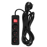 Prelungitor electric 3 m cu 3 prize, 3x1.5 mm&sup2;, negru, ON/OFF