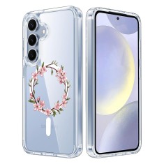 Husa pentru samsung galaxy s25 plus, atasare magnetica, magsafe, pink wreath 13, clear