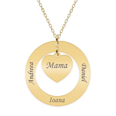 Anne - Colier personalizat din argint 925 placat cu aur galben 24K, cu cerc si inimioara foto