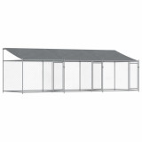 Cusca caini cu acoperis si usi, gri, 6x2x2 m, otel galvanizat GartenMobel Dekor, vidaXL