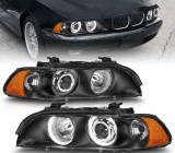 Cumpara ieftin Faruri cu Angel Eyes pentru BMW E39 (1997-2003) Carcasa neagra, lentila clara, becuri halogen