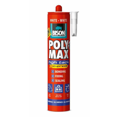 Adeziv si Etanseizant Bison Poly Max High Tack, 425 g, Culoare Alb, Adeziv Universal, Adeziv Multisuprafete, Adeziv Aplicare Pistol, Adeziv pentru Pis foto