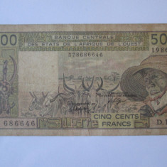 Coasta de Fildeș 500 Franci/Francs 1986