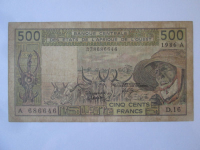 Coasta de Fildeș 500 Franci/Francs 1986 foto