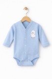Body bebelusi cu maneca lunga si capse, imprimeu puisor, bleu, 0-3 luni (Marime