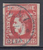 ROMANIA 1869 LP 27 REGELE CAROL I CU FAVORITI 15 BANI ROSU STAMPILAT BUZAU