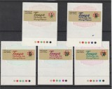 Tonga 1974 - Centenar U.P.U., 1874-1974, serie 5 valori,nedantelate, autocolante,MNH,Mi.489-493