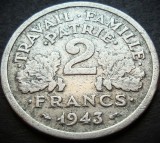 Cumpara ieftin Moneda istorica 2 FRANCI - FRANTA, anul 1943 * cod 3052, Europa, Aluminiu