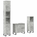 Cumpara ieftin Set mobilier de baie, 3 piese, gri beton, lemn compozit