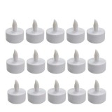 Cumpara ieftin Set 15 lumanari decorative LED albe 4.1 x 3.9 cm, iluminare galbena, efect de flacara, 45 baterii LR41 AG3 incluse, pentru decor mese, petreceri si sa