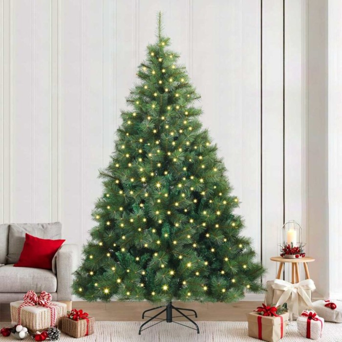 Brad de Crăciun artificial cu 300 LED Verde 240 cm PE și PVC