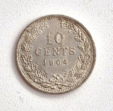 Moneda din argint _ Olanda 10 cents 1904 _ km # 136 _ AG . 640 _ rara tiraj mic, Europa