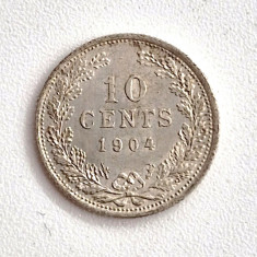 moneda din argint _ Olanda 10 cents 1904 _ km # 136 _ AG . 640 _ rara tiraj mic