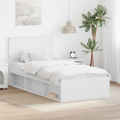 Cadru de pat cu headboard Alb 90 x 200 cm Lemn compozit foto