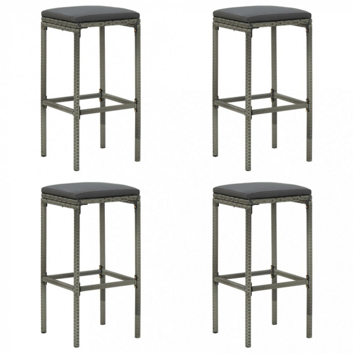 vidaXL Scaune de bar cu perne, 4 buc., gri, poliratan 313447