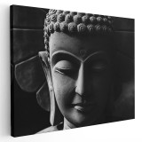 Tablou canvas cap statuie Buddha alb negru 1275 Tablou canvas pe panza CU RAMA 30x40 cm