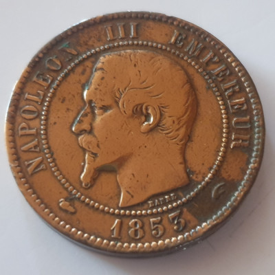 Franța 10 centimes 1853 W fals de epoca foto