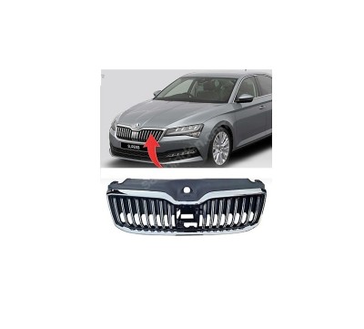 Grila masca fata SKODA SUPERB (3V), 2019-06.2024, crom/negru; grila cu rama; cu ACC, foto