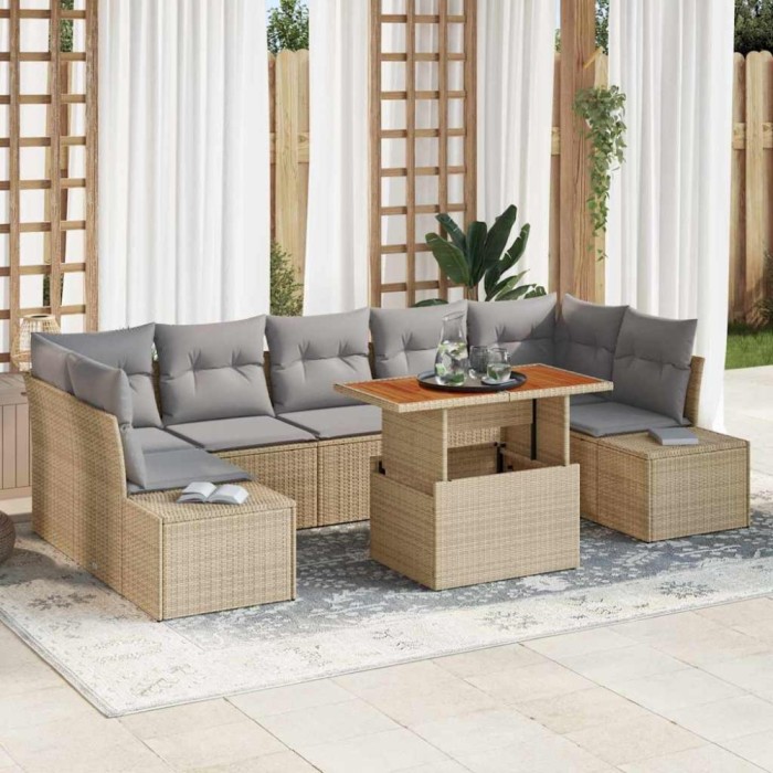vidaXL Set de masă pentru grădină 8 pcs Bej și gri 100 x 55 x 73 cm 3349930