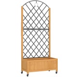 Outsunny Jardinieră &icirc;naltă cu grilaj metalic, jardiniere din lemn cu roți, jardinieră outdoor, maro | Aosom Romania