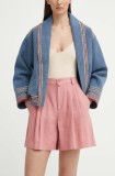 Drykorn pantaloni scurti din in COURT culoarea roz, neted, high waist, 126065 80715