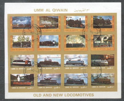 Umm al Qiwain 1973 Trains, mini imperf.sheetlet, used T.016 foto