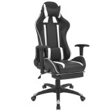 Cumpara ieftin Scaun birou rabatabil, design racing, suport picioare, alb