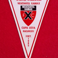 Fanion meci fotbal SPORTUL STUDENTESC Bucuresti-NEUCHATEL XAMAX(3.10.1985)