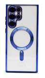 Husa Luxury tip MagSafe compatibila cu Samsung Galaxy S21 Ultra, Full protection, Margini colorate, Albastru inchis, Oem