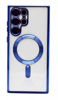 Husa Luxury tip MagSafe compatibila cu Samsung Galaxy S22 Ultra, Full protection, Margini colorate, Albastru inchis foto