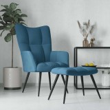 VidaXL Scaun de relaxare cu taburet, albastru, catifea