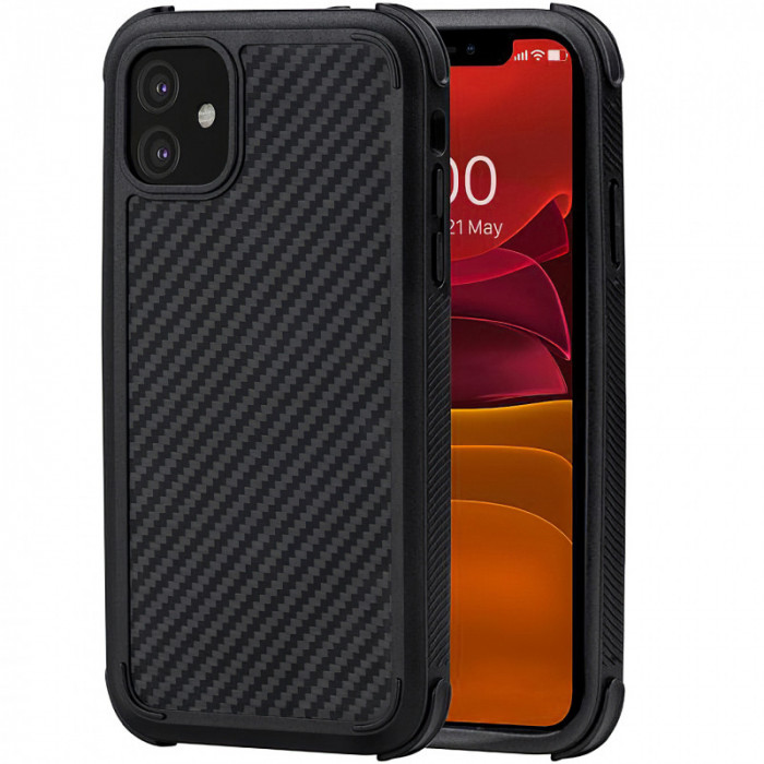 Husa Fibra Aramida Pitaka MagEZ Case Pro pentru Apple iPhone 11, Car Case Magnet, Tesatura diagonala (Twill), Neagra Gri KI1101RP