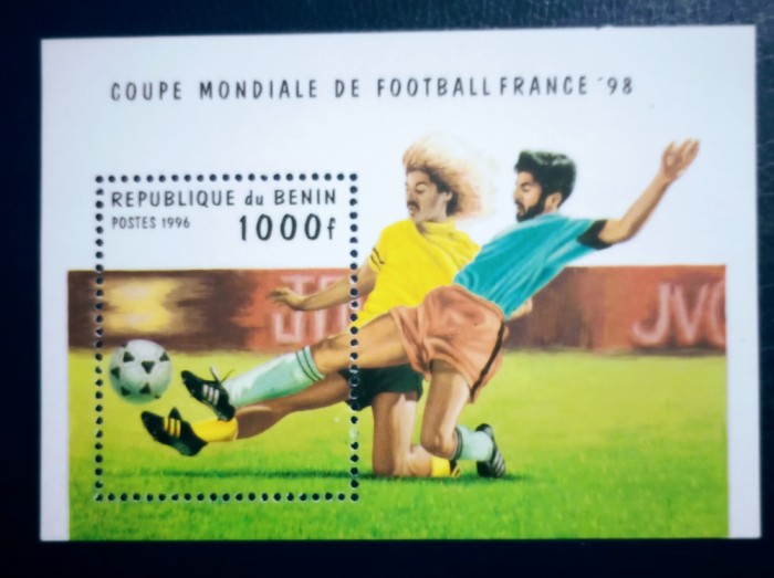 Benin 1996 sport fotbal Cupa Mondială Franța 98 bloc nestampilat