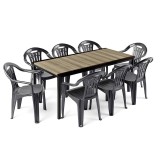 Set mobilier gradina Curver Rowen Large 8+1, 8 persoane, culoare frasin-grafit