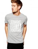 Tricou barbati gri cu text alb - Straight Outta Ferentari - L, THEICONIC