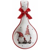 Suport lingura ceramica alba rosie model Mos Craciun 12x24 cm