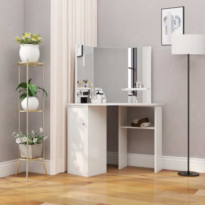 vidaXL Masă de toaletă colțar, masă pentru machiaj și cosmetice, alb foto
