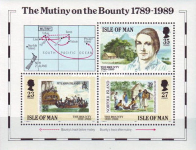 Isle of Man 1989 - 100th anniv. Mutiny on the Bounty, bloc neuza foto