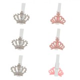 Clestisori Decorativi, Model Craciun, Coroane din Pasla cu Strass, Set 6 Bucati, Roz &amp; Alb, Oem