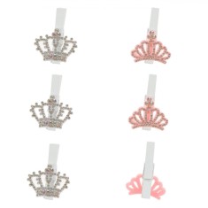 Clestisori Decorativi, Model Craciun, Coroane din Pasla cu Strass, Set 6 Bucati, Roz &amp; Alb