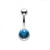 Piercing Buric Navel Bleumarine 1.6x10mm Otel Chirurgical, Piatra Stralucitoare, Tija Curbata, Piercing Spranceana/San/Intim
