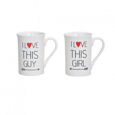 Set 2 cani ceramice, pentru cuplu, Valentine s Day, I love, albe, 330ml foto