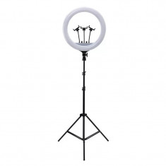 Lampa circulara LED 46 cm diametru,trepied 200 cm inclus si 3 suporti pentru telefon