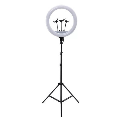 Lampa circulara LED 46 cm diametru,trepied 200 cm inclus si 3 suporti pentru telefon foto